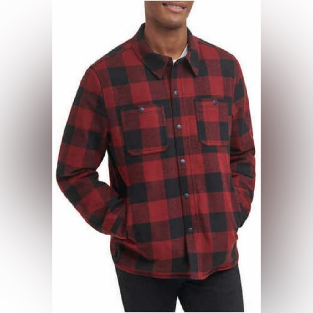 G.H. Bass & Co. Red and Black Plaid Sherpa-Lined Jacket Large